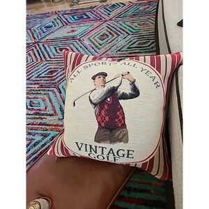 HINES OXFORD ENGLAND GOLF-All Sports All Year Vintage Golf TAPESTRY DOWN PILLOW
